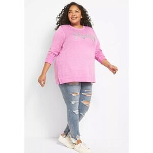 Lane Bryant Strong Graphic Sweatshirt Purple Womens Plus Size 18/20 Embellished